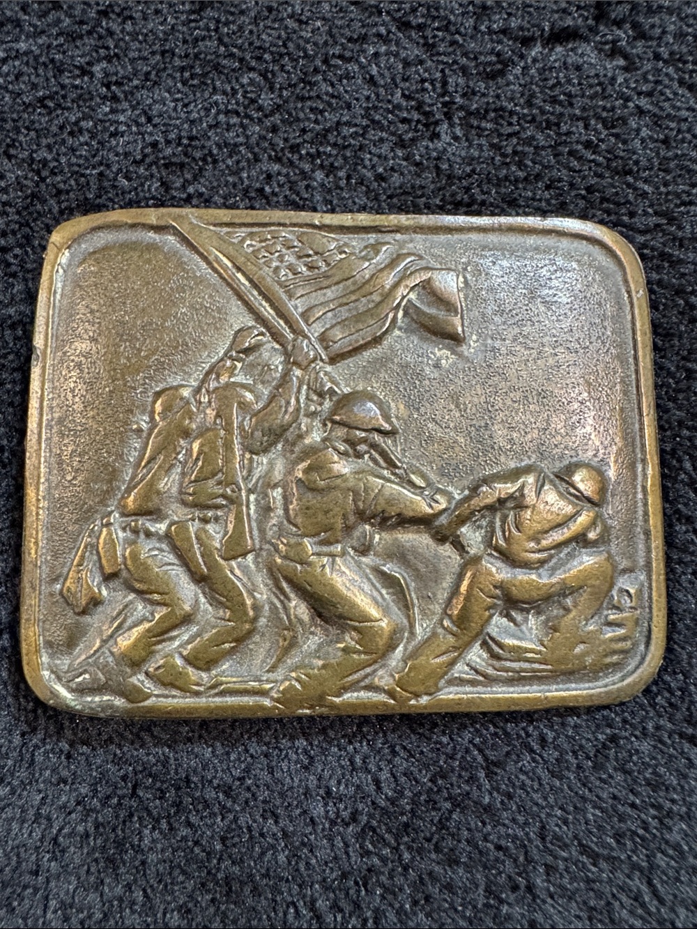 Vintage Brass Iwo Jima Relief Belt Buckle
